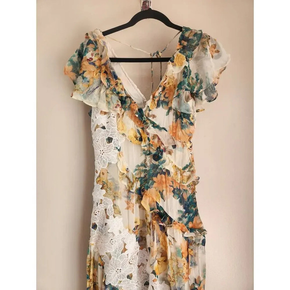 NWT By Anthropologie V-Neck Ruffle Lace Slip Dress Sz 6P Petite Ivory 9D410 - Picture 5 of 14